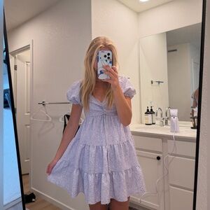 Altar’d State Lavender Tiered Puff-Sleeve Mini Dress